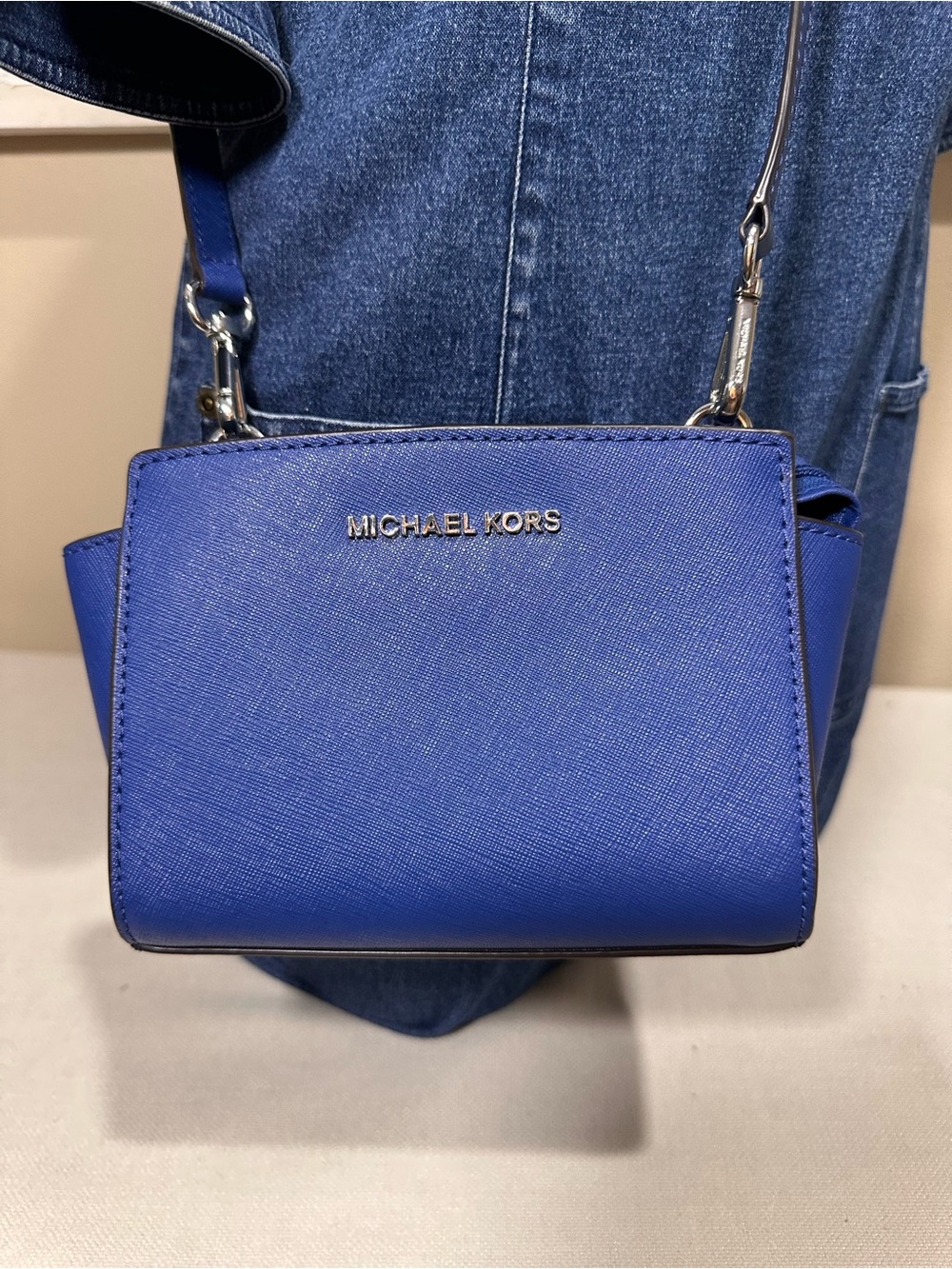 MICHAEL KORS Mini Selma Navy Saffiano Leather Crossbody Bag - Picture 9 of 10